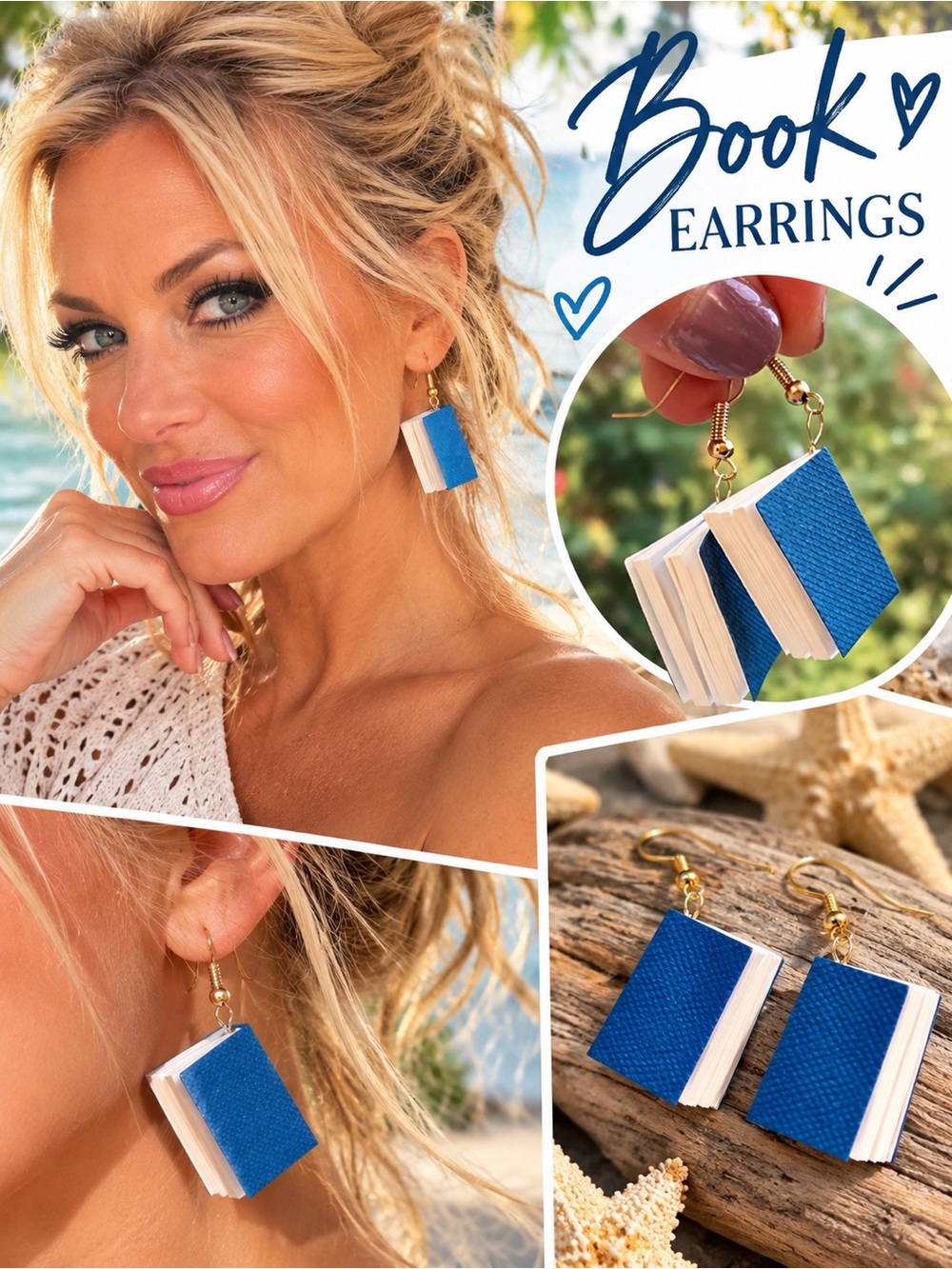 Blue 3D Book with Real Pages Earrings